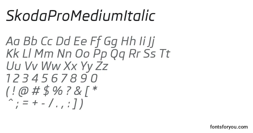 Schriftart SkodaProMediumItalic – Alphabet, Zahlen, spezielle Symbole