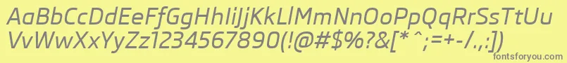 SkodaProMediumItalic-Schriftart – Graue Schriften auf gelbem Hintergrund