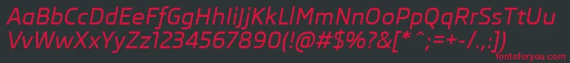 SkodaProMediumItalic Font – Red Fonts on Black Background