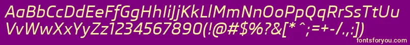 SkodaProMediumItalic Font – Yellow Fonts on Purple Background