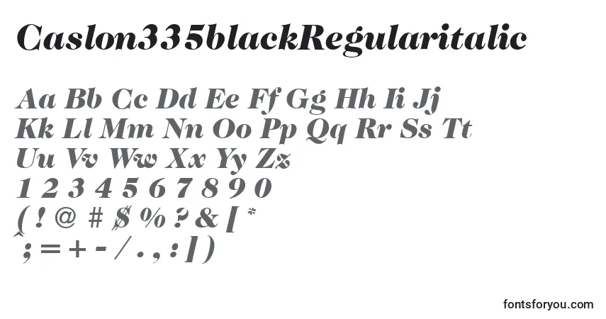 Шрифт Caslon335blackRegularitalic – алфавит, цифры, специальные символы
