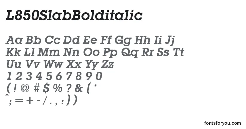 L850SlabBolditalicフォント–アルファベット、数字、特殊文字