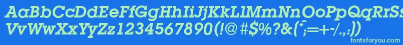 L850SlabBolditalic Font – Green Fonts on Blue Background