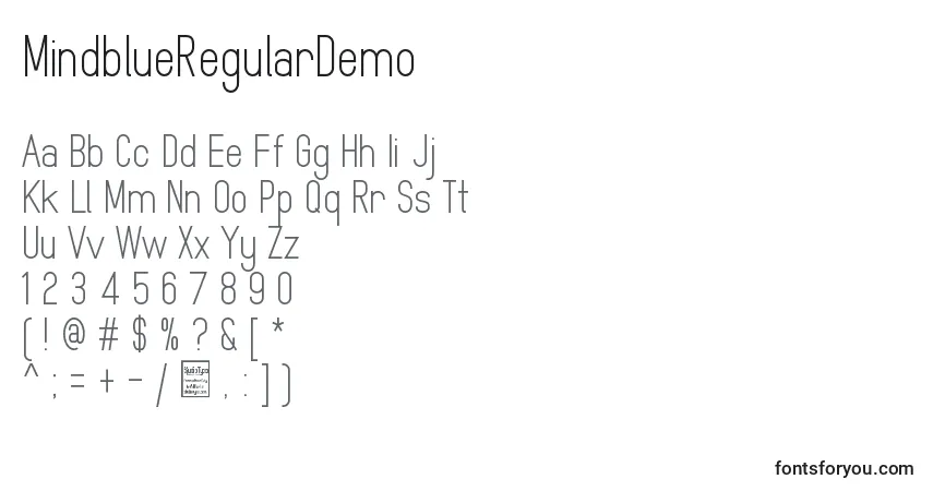 Шрифт MindblueRegularDemo – алфавит, цифры, специальные символы