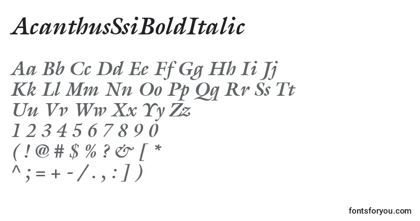 Шрифт AcanthusSsiBoldItalic – алфавит, цифры, специальные символы
