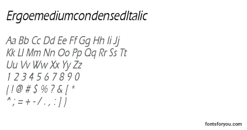 Schriftart ErgoemediumcondensedItalic – Alphabet, Zahlen, spezielle Symbole