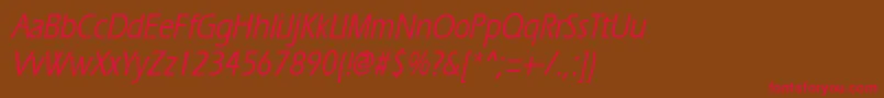 ErgoemediumcondensedItalic Font – Red Fonts on Brown Background