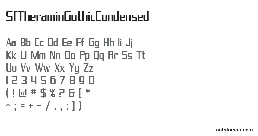 Шрифт SfTheraminGothicCondensed – алфавит, цифры, специальные символы