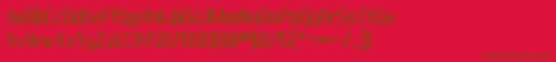 SfTheraminGothicCondensed-Schriftart – Braune Schriften auf rotem Hintergrund