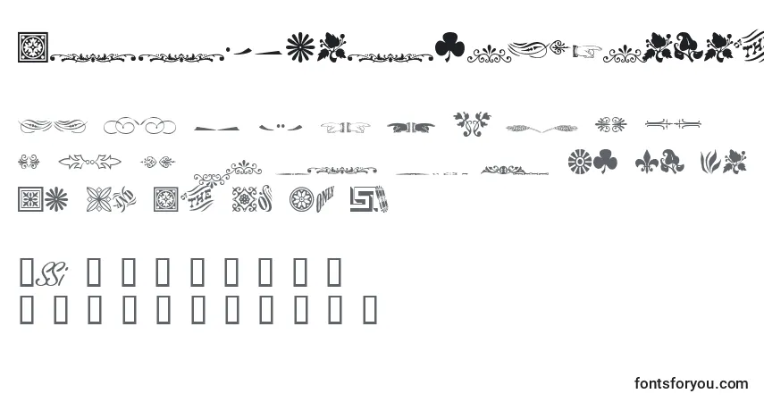 Schriftart Woodcutornamentstwossk – Alphabet, Zahlen, spezielle Symbole