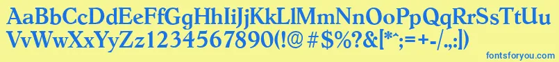 フォントHobokenserialMediumRegular – 青い文字が黄色の背景にあります。