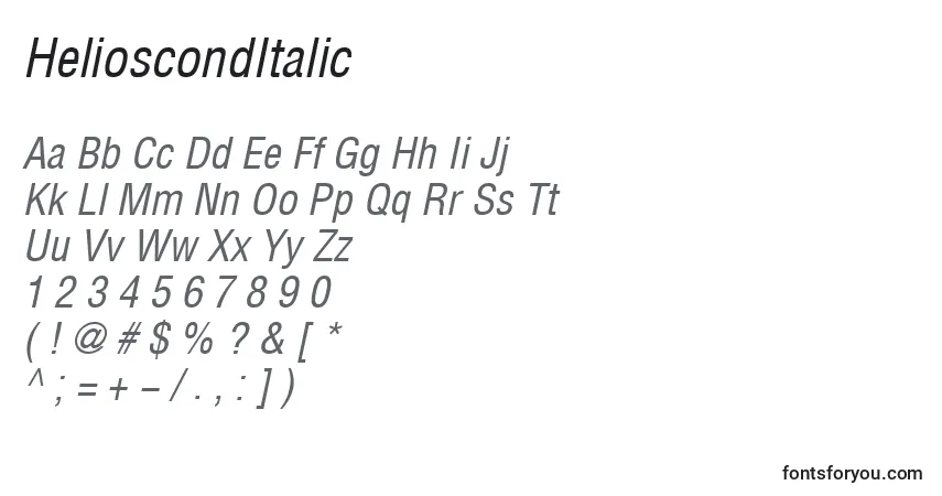 Czcionka HelioscondItalic – alfabet, cyfry, specjalne znaki