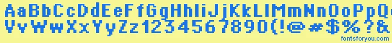 フォントSupertext02Bold – 青い文字が黄色の背景にあります。