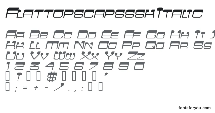Czcionka FlattopscapssskItalic – alfabet, cyfry, specjalne znaki