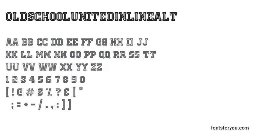 Czcionka OldSchoolUnitedInlineAlt – alfabet, cyfry, specjalne znaki