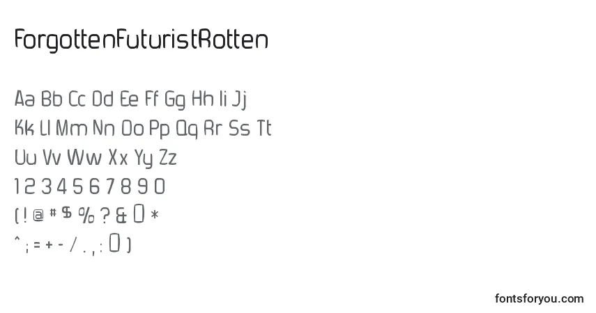 ForgottenFuturistRotten Font – alphabet, numbers, special characters