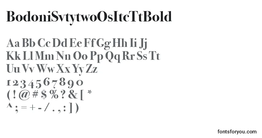 A fonte BodoniSvtytwoOsItcTtBold – alfabeto, números, caracteres especiais