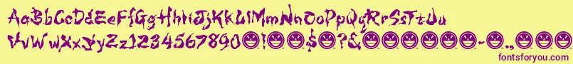 Wild3InfectedHurt-Schriftart – Violette Schriften auf gelbem Hintergrund