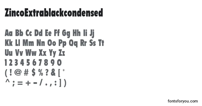 Czcionka ZincoExtrablackcondensed – alfabet, cyfry, specjalne znaki