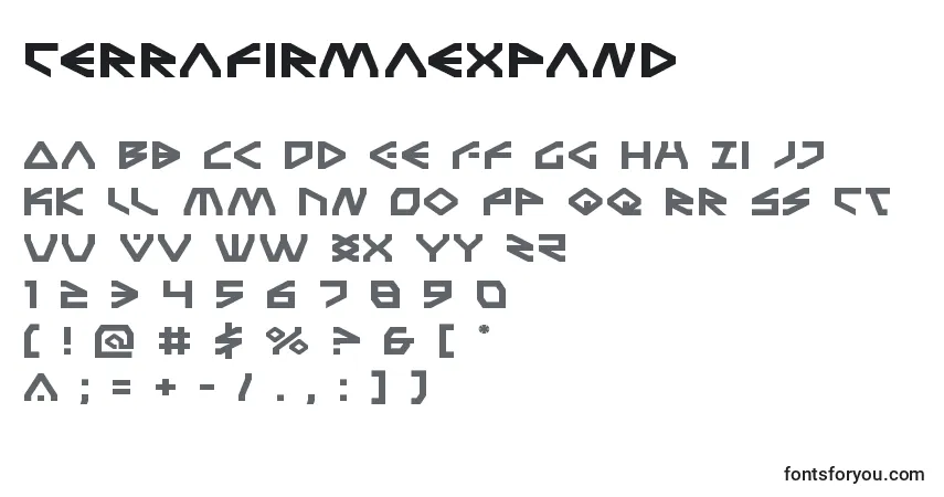 Schriftart Terrafirmaexpand – Alphabet, Zahlen, spezielle Symbole