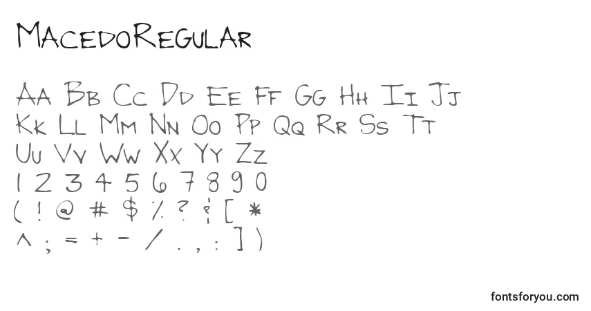 Schriftart MacedoRegular – Alphabet, Zahlen, spezielle Symbole