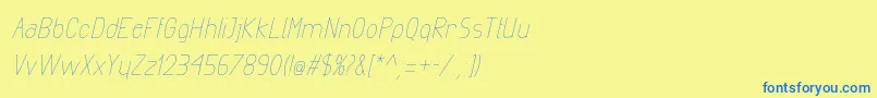 Fonte ExactaLightItalic – fontes azuis em um fundo amarelo