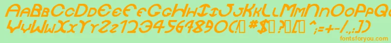 フォントJaysetchBolditalic – オレンジの文字が緑の背景にあります。