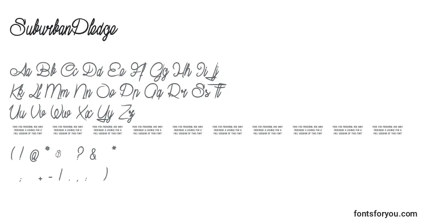Czcionka SuburbanPledge – alfabet, cyfry, specjalne znaki