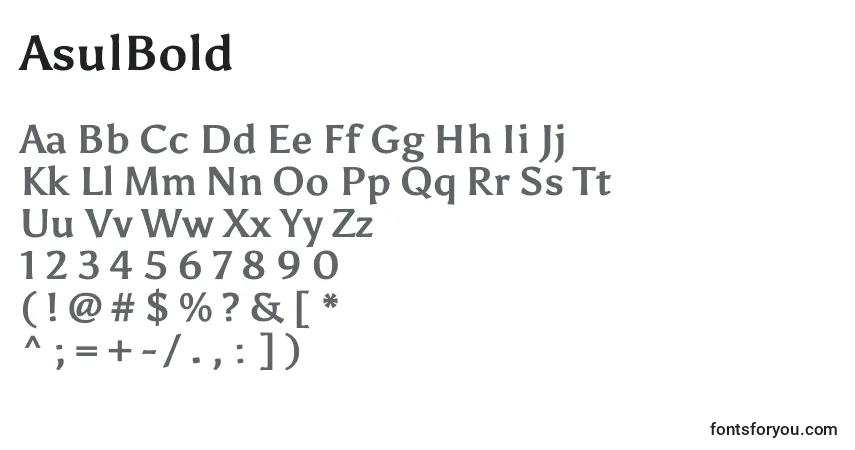 A fonte AsulBold – alfabeto, números, caracteres especiais