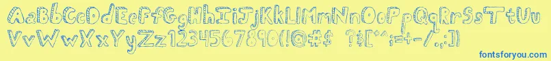 フォントFhScribble – 青い文字が黄色の背景にあります。