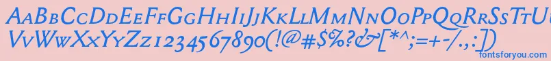 Mediaevalsc+OsfItalic-Schriftart – Blaue Schriften auf rosa Hintergrund