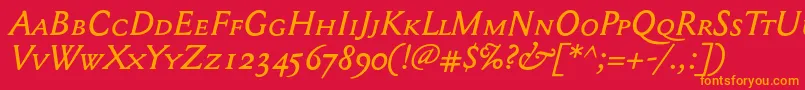 Mediaevalsc+OsfItalic Font – Orange Fonts on Red Background