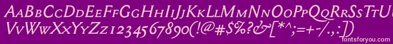 Mediaevalsc+OsfItalic Font – Pink Fonts on Purple Background