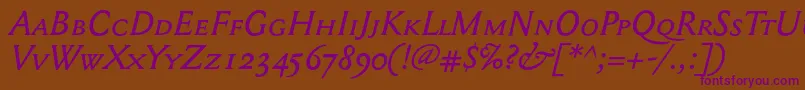 Mediaevalsc+OsfItalic Font – Purple Fonts on Brown Background