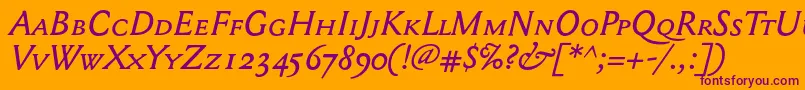 Mediaevalsc+OsfItalic Font – Purple Fonts on Orange Background