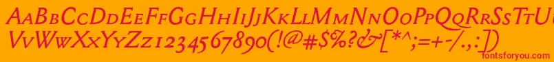 Mediaevalsc+OsfItalic Font – Red Fonts on Orange Background