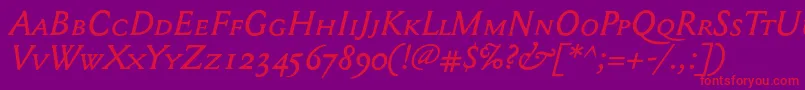 Mediaevalsc+OsfItalic Font – Red Fonts on Purple Background