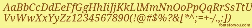 Notoserif Italic-Schriftart – Braune Schriften auf gelbem Hintergrund