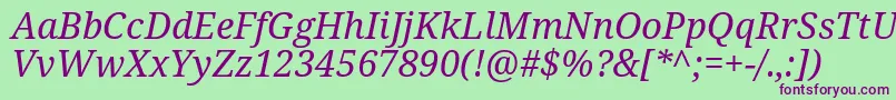 Notoserif Italic-Schriftart – Violette Schriften auf grünem Hintergrund