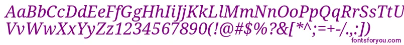 Notoserif Italic-Schriftart – Violette Schriften auf weißem Hintergrund
