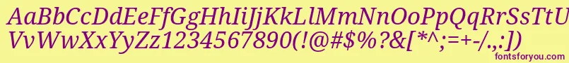 Notoserif Italic-Schriftart – Violette Schriften auf gelbem Hintergrund
