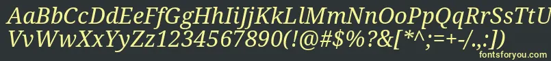 Notoserif Italic-Schriftart – Gelbe Schriften auf schwarzem Hintergrund