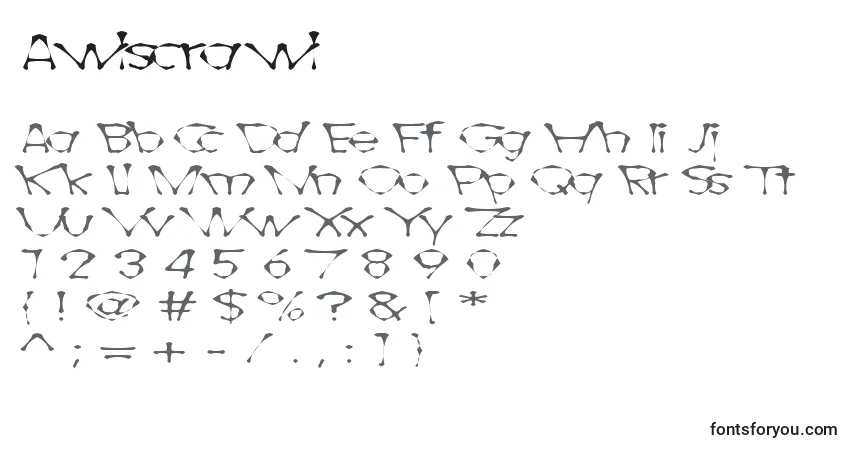 Czcionka Awlscrawl – alfabet, cyfry, specjalne znaki