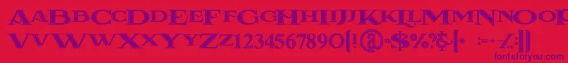 Lacosteinline-Schriftart – Violette Schriften auf rotem Hintergrund