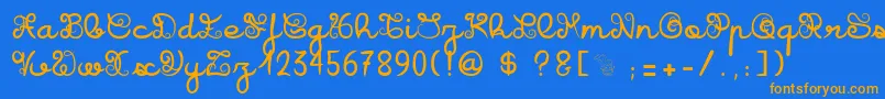 フォントIcarusKharma – オレンジ色の文字が青い背景にあります。