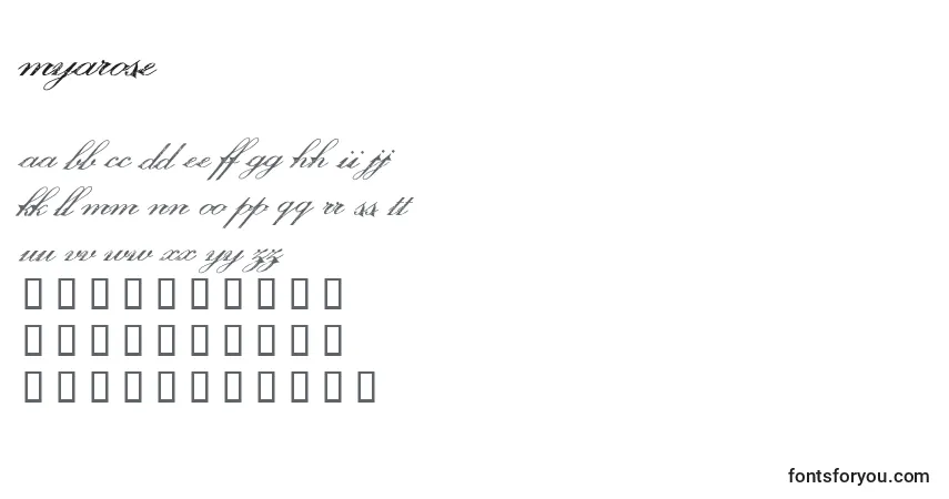 Czcionka Myarose – alfabet, cyfry, specjalne znaki
