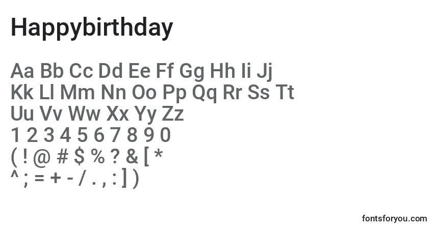 Schriftart Happybirthday (91010) – Alphabet, Zahlen, spezielle Symbole