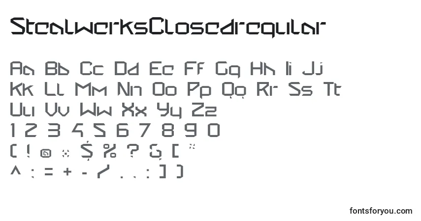 Czcionka StealwerksClosedregular – alfabet, cyfry, specjalne znaki