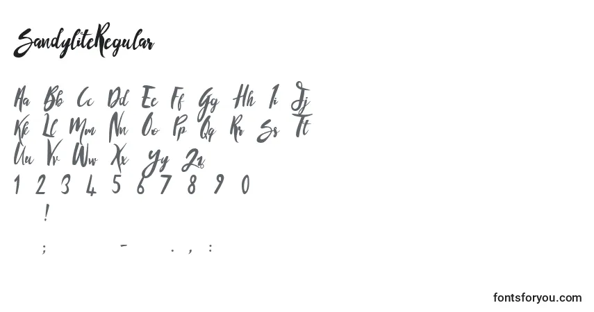 Czcionka SandyliteRegular (91026) – alfabet, cyfry, specjalne znaki
