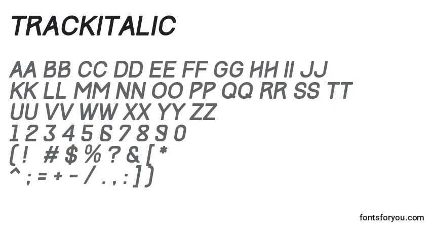 Czcionka TrackItalic – alfabet, cyfry, specjalne znaki